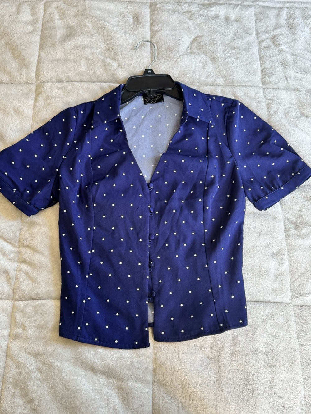 Women’s Navy Polka Dot Short Sleeve Blouse
